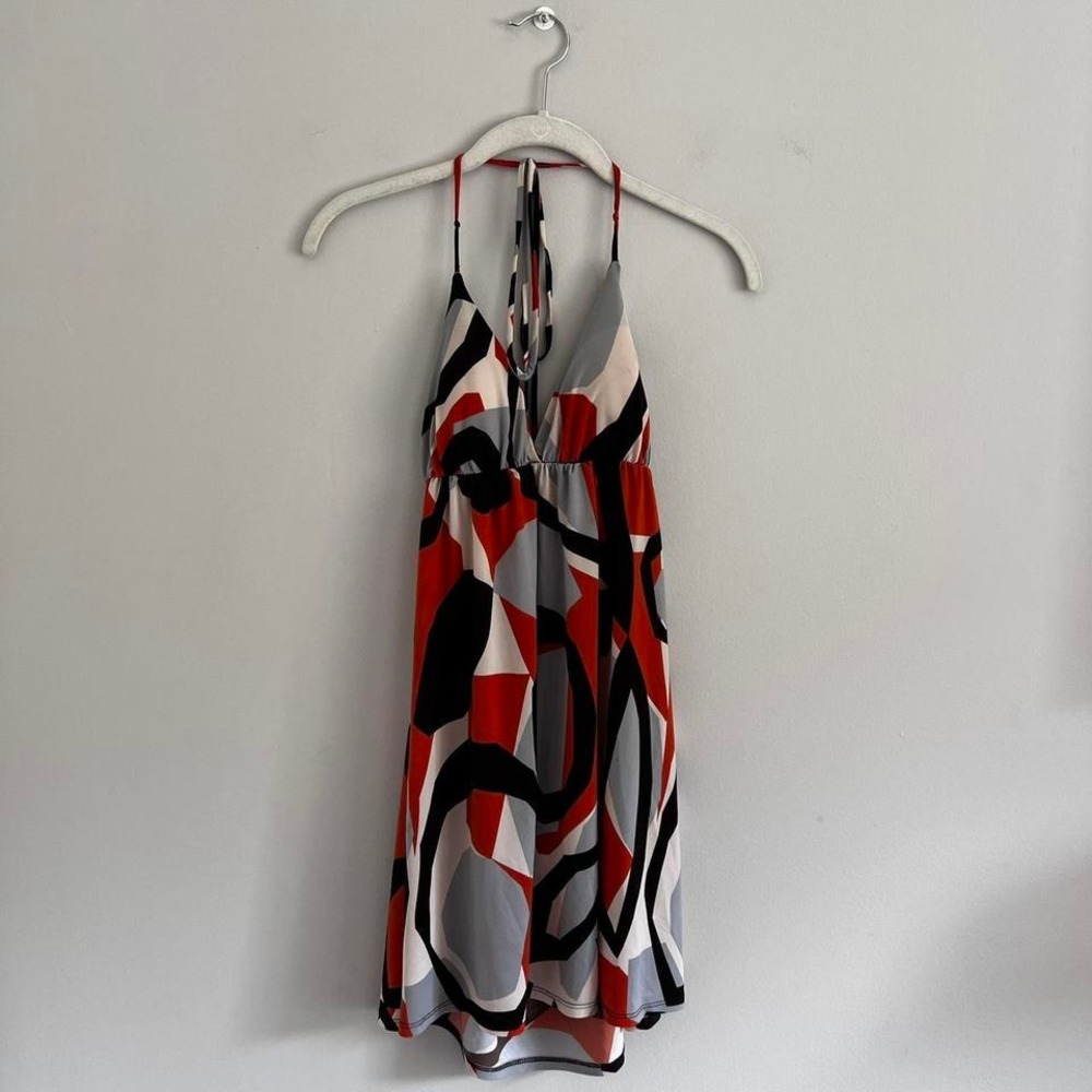 Y2K ORANGE AND BROWN‎ FOREVER ABSTRACT HALTER NECK TANK TOP - Picture 3 of 7